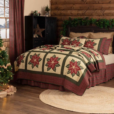 National Quilt Museum Poinsettia Block King Quilt 105Wx95L VHC Brands - The Fox Decor